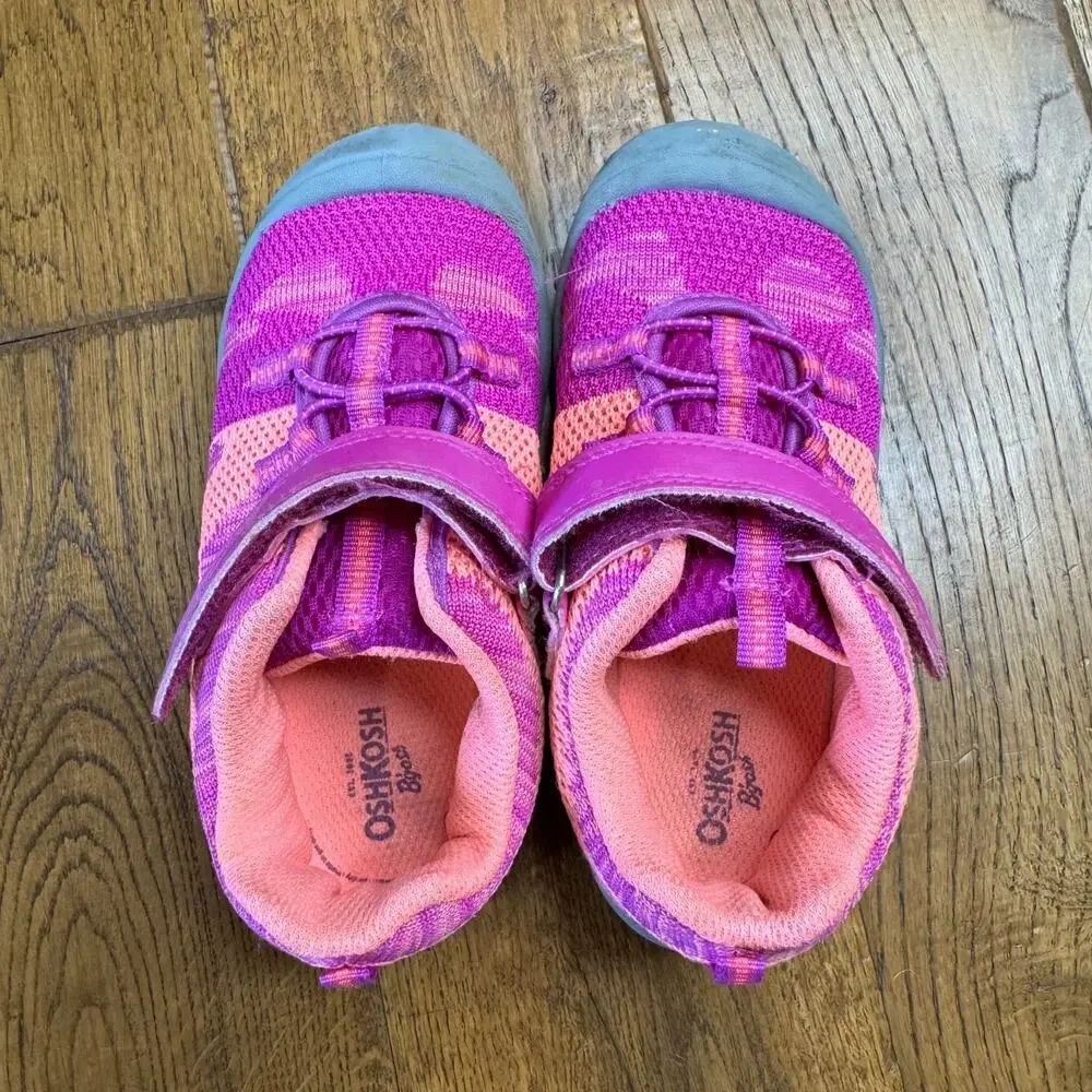 Oshkosh Bgosh Girls Mesh Bungee Shoes Closed Toe Pink Purple Kids Sz 12